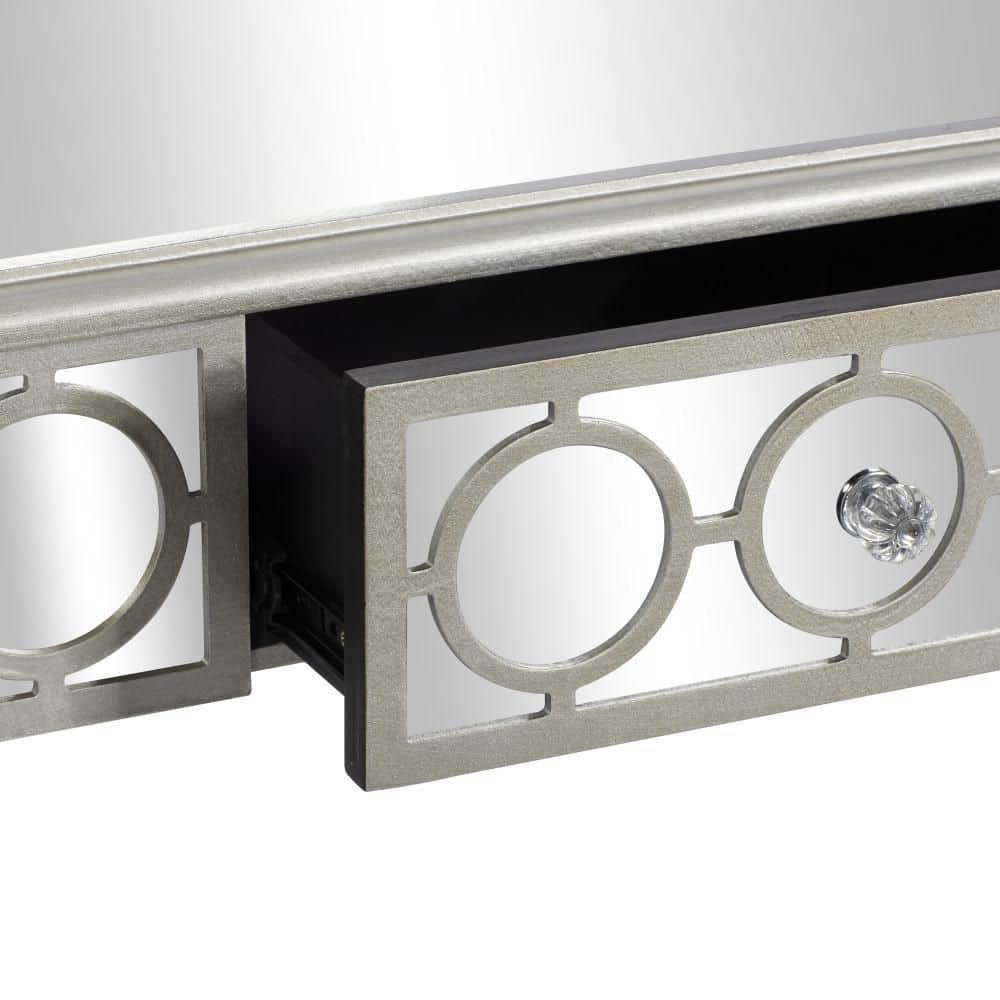 Silver Mirrored Wood and Glass Console Table with Storage