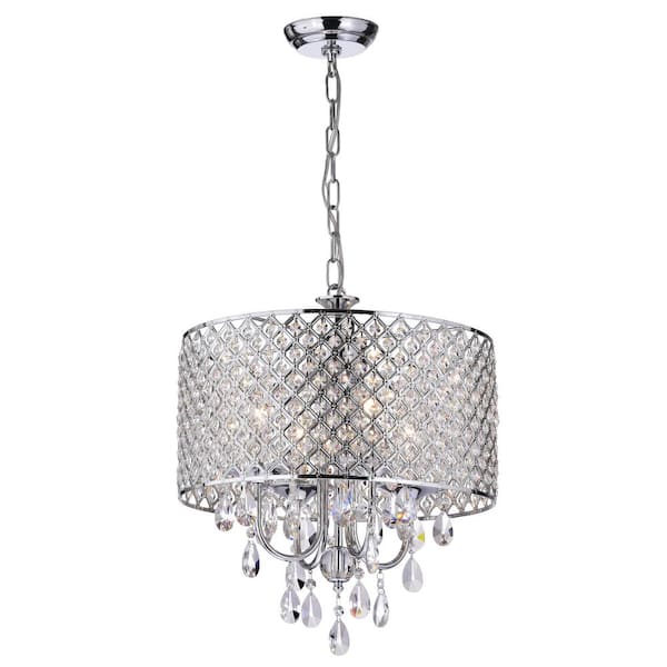 Edvivi Marya 4-Light Modern Chrome Round Chandelier with Beaded Drum Shade  /Hanging Clear Glass Crystals EPG801CH The Home Depot