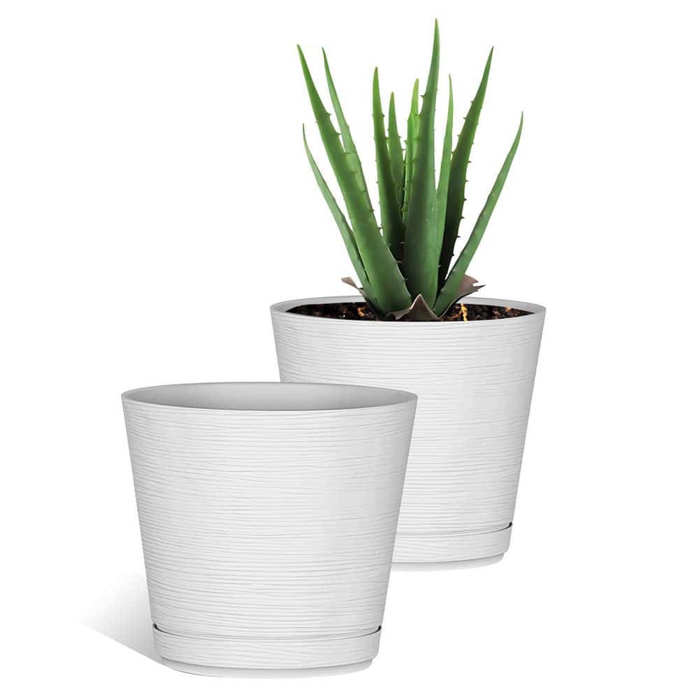 8 in. Dia White Round Cabala Planter (2-Pack)
