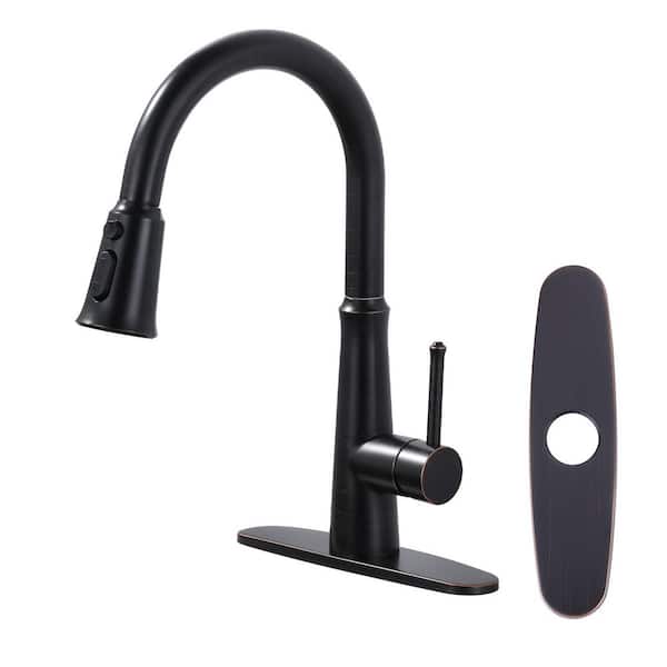 15.4 in. Single Handle Pull Down Sprayer Kitchen Faucet, Kitchen Faucet with 360° Swivel Spout, Oil Rubbed Bronze