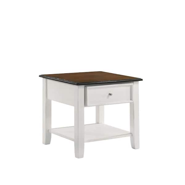 Benjara 22 in. White, Brown Rectangular Wood Top End Table