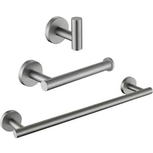Porter 3-Piece Bath Hardware Set with Towel Hook and Toilet Paper Holder and 12 in. Towel Bar in Stainless Steel Silver