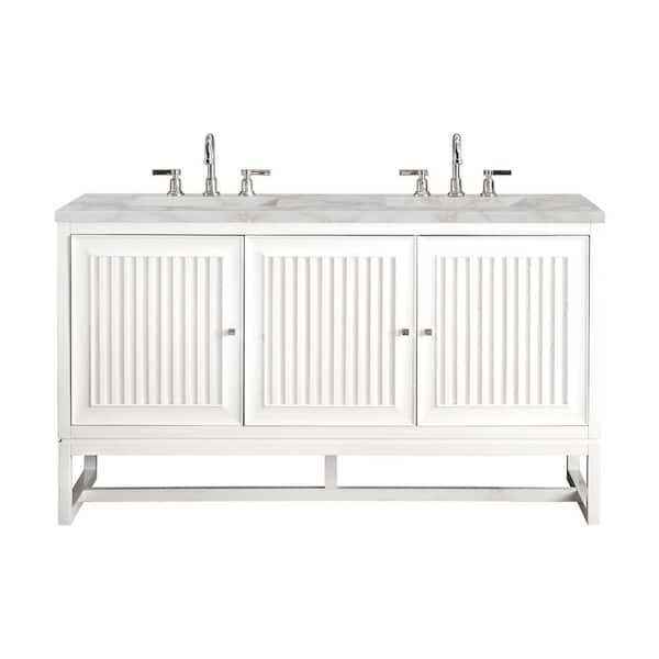 James Martin Vanities Athens 60.0 in. W x 23.5 in. D x 34.5 in. H Bathroom Vanity in Glossy White with Victorian Silver Silestone Quartz Top