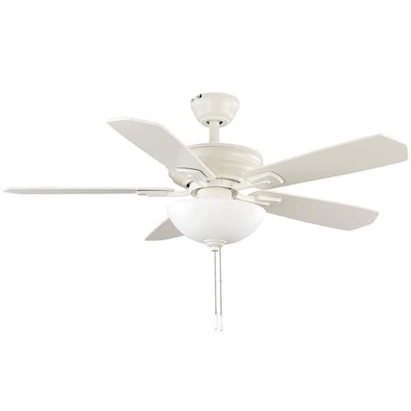 Dry Rated Downrod Ceiling Fan, 5 Light White Ceiling Fan