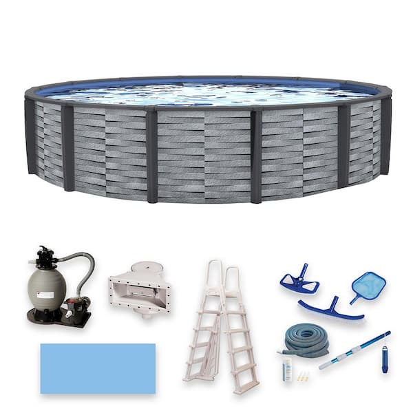 Blue Wave Affinity 27 ft. Round 52 in. D 7 in. Top Rail Resin Swimming Pool Package