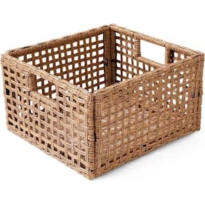 15 in. W x 14 in. D Patio Wicker Basket Tray with Handles (2-Pack)