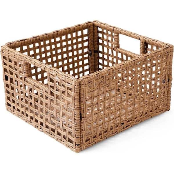 LAUSAINT HOME 15 in. W x 14 in. D Patio Wicker Basket Tray with Handles (2-Pack)