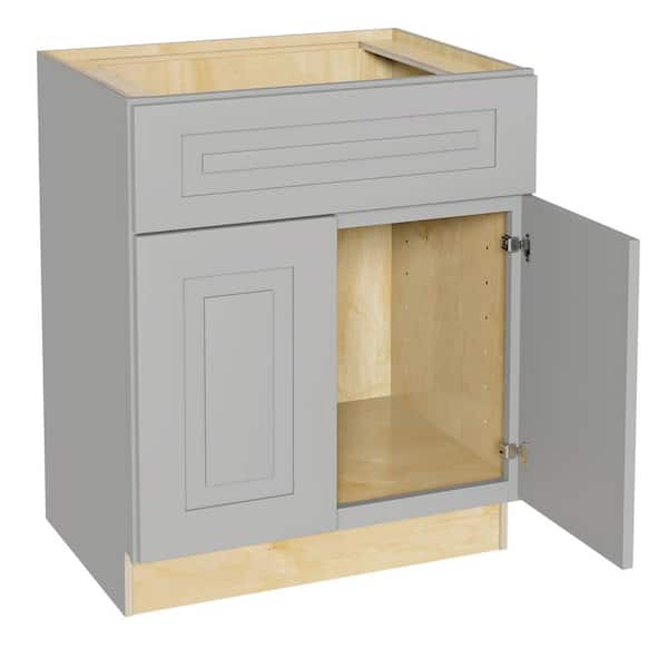 Home Decorators Collection Grayson 27 in. W x 24 in. D x 34.5 in. H Assembled Plywood Sink Base Kitchen Cabinet in Pearl Gray with Soft Close
