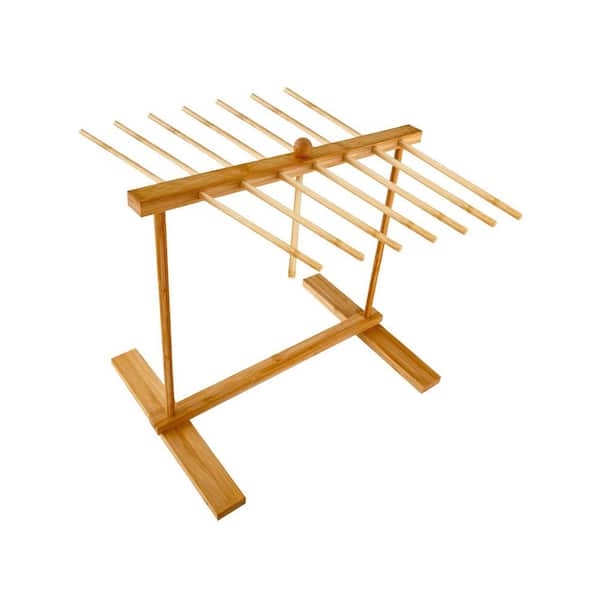 Natural Bamboo Pasta Drying Rack with Transfer Wand, Large Collapsible Fresh Noodle Dryer Holder for Homemade Spaghetti