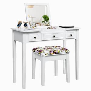 White Trunk Vanity Dressing Table Flip Top 7 Compartments Makeup Desk 45 in. x 35.5 in. x 16 in.