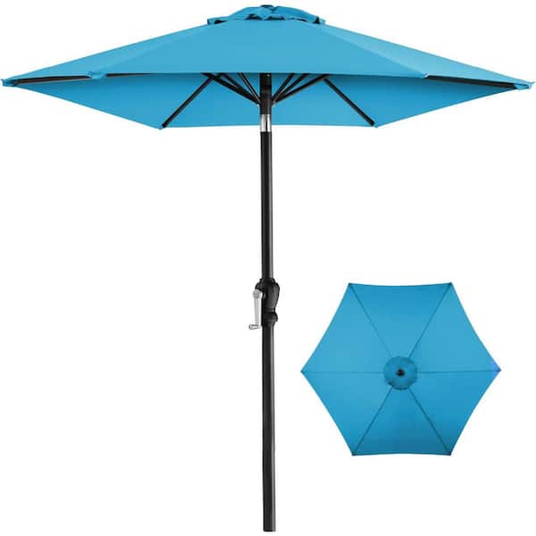Unbranded 10 ft. Solid Steel Pole Market Push-Button Tilt Patio Umbrella in Sky Blue