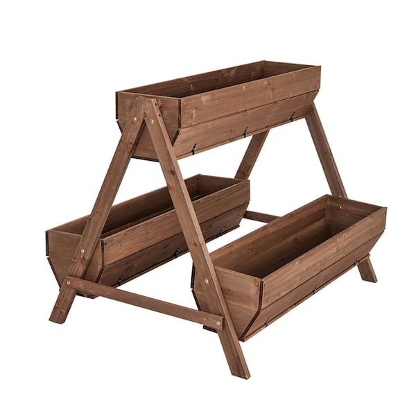 FORCLOVER 44 in. x 36 in. x 35 in. Brown Fir Wood Raised Garden Bed Freestanding Vertical with 3 Wooden Planter Boxes