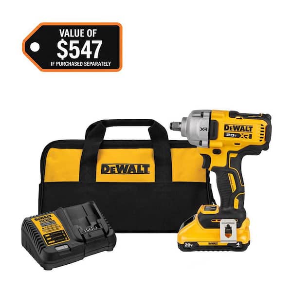 20V MAX XR Lithium-Ion Cordless Brushless 1/2 in. Impact Wrench with Hog Ring Anvil with 4 Ah Battery