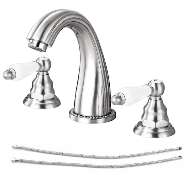 Double Handles 8 in. Widespread Bathroom Faucet 3-Hole Sink Faucet in Brushed Nickel
