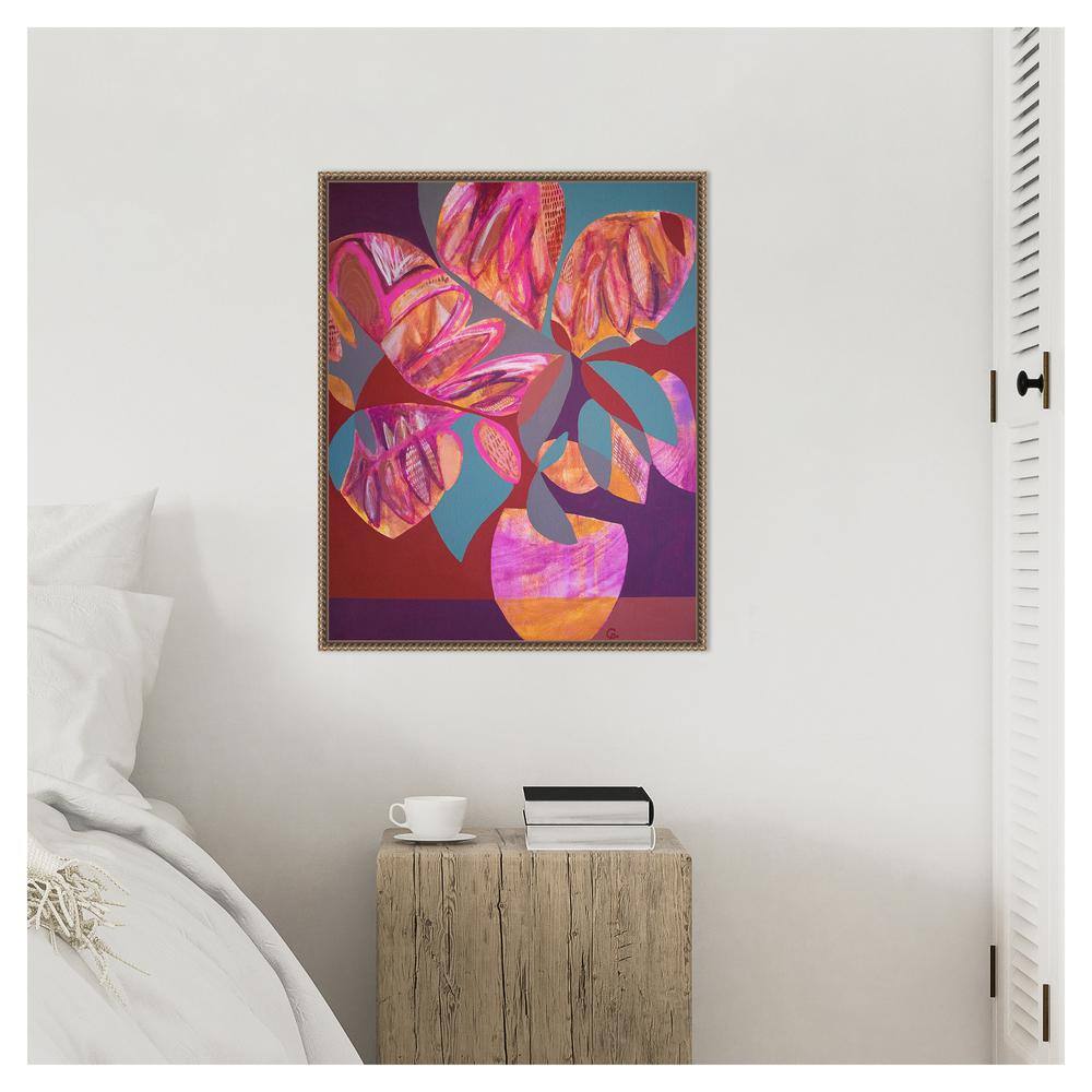 Pink and Orange Abstract Floral Beaded Framed Canvas Art