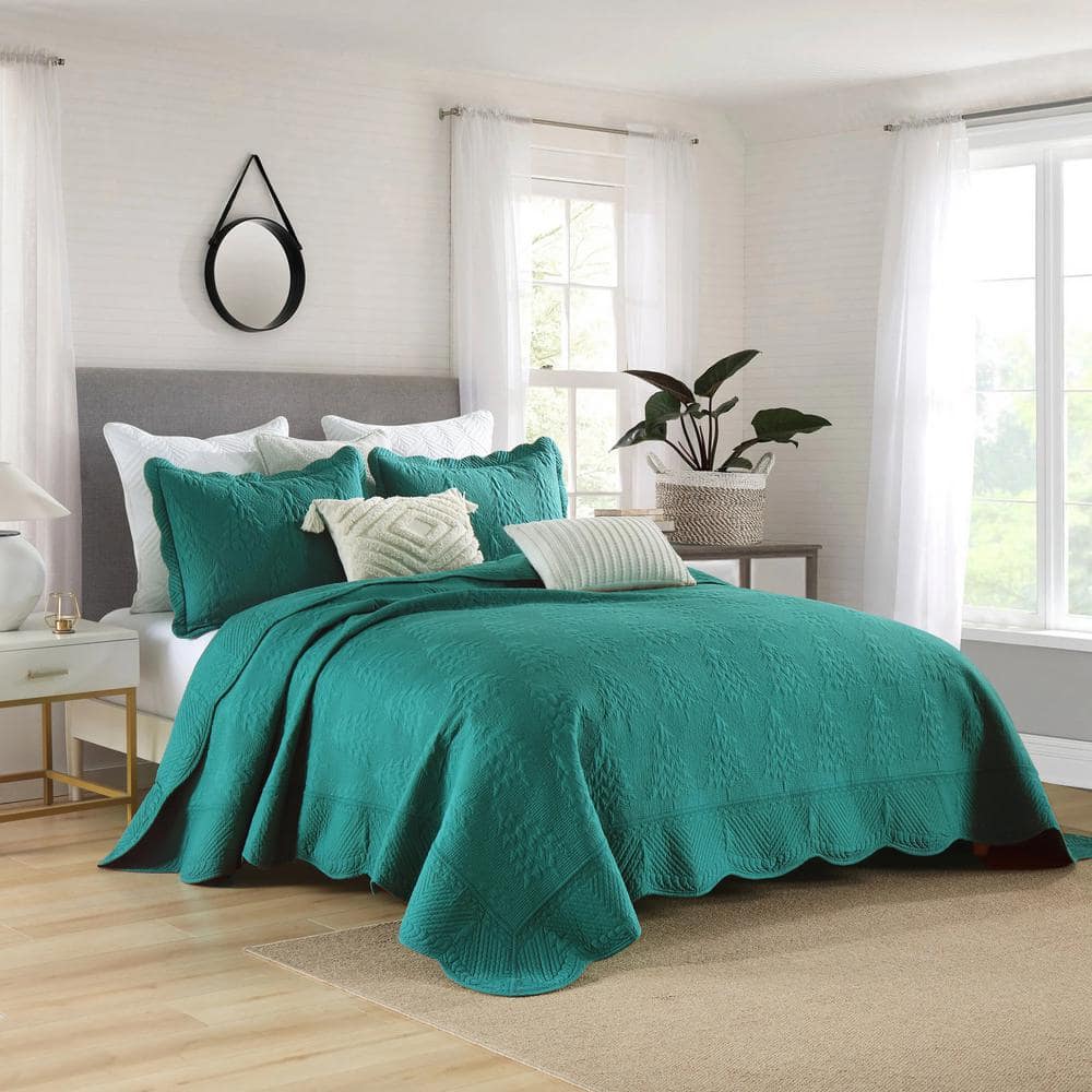 Emerald Green Cotton Queen Reversible Quilt Set