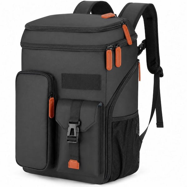 Black Insulated Cooler Backpack Leakproof Water Resistant Lunch Bag Large Capacity 33 Cans with Sternum Strap