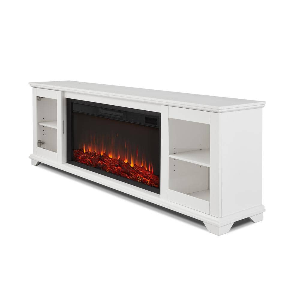 Benjamin 81" White Electric Fireplace TV Stand with Storage