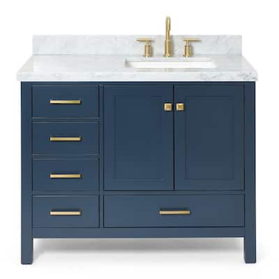 Ariel Cambridge 43 In. W X 22 In. D Vanity In Midnight Blue With Marble Vanity Top In Carrara White With White Basin-A043Slcwrvomnb - The Home Depot