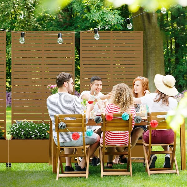 72 in. H x 35 in. W Rectanglar Brown Outdoor Metal Privacy Screen Planter Box Wall Decor in Louvered Pattern