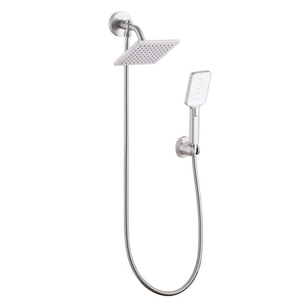 1-Spray 6 in. Wall Mounted Dual Shower Head and Handheld Shower Head 1.8 GPM in Brushed Nickel (Valve Excluded)