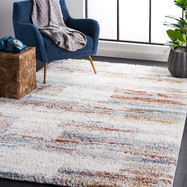 Berber Shag Blue Rust/Ivory 9 ft. x 12 ft. Distressed Area Rug