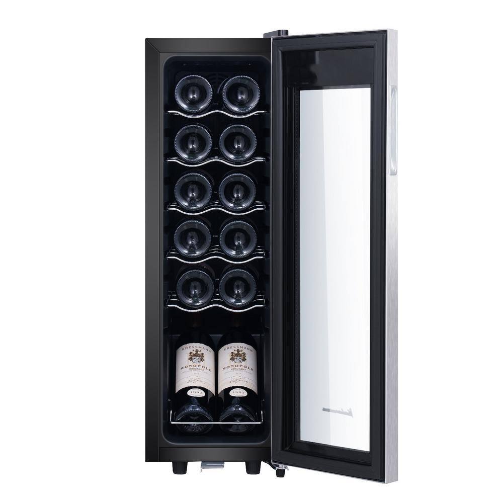 Kalamera 12-Bottle Black Stainless Steel Freestanding Wine Cooler