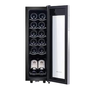 Single Zone 12-Bottle Free Standing Compressor Wine Cooler with Glass Door