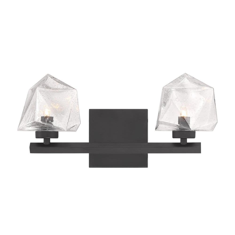 Castello 15 in. W x 6.5 in. H 2-Light Matte Black Contemporary Bathroom Vanity Light with Clear Seeded Glass Shades price history on PriceWatchPro