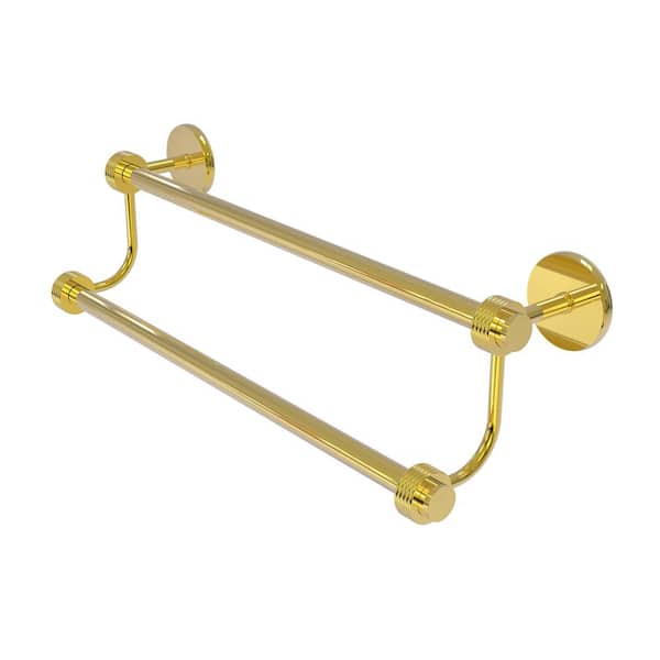 Allied Brass Satellite Orbit Two 24 in. Wall Mounted Double Towel Bar with Groovy Accent in Polished Brass