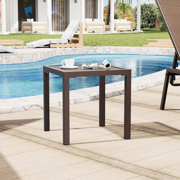 Unbranded 15.9 in. Square Metal Patio Outdoor Side Table in Brown (Set of 2)