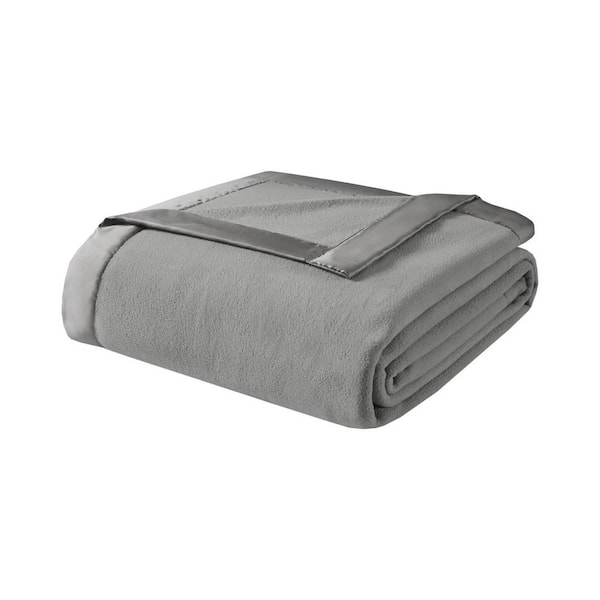 Afoxsos Gray Micro Fleece Full/Queen Blanket with Soft Anti-Pilling Grid Pattern, Lightweight and Machine Washable