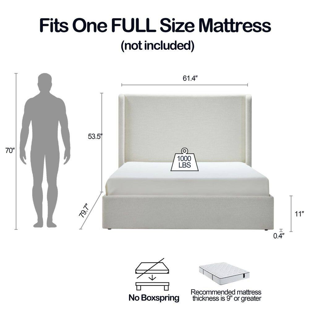 Kilby White Wood Frame King Size Platform Bed with Upholstered Wingback High Headboard Ivory - thumbnail 4