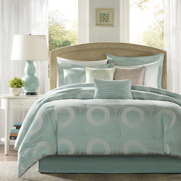 Mason 7-Piece Seafoam/Sage Medallion Polyester Queen Jacquard Comforter Set
