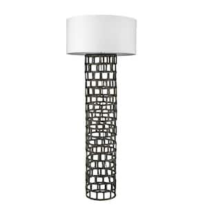 64.5 in. Black and White 1 Light 1-Way (On/Off) Column Floor Lamp for Liviing Room with Cotton Round Shade