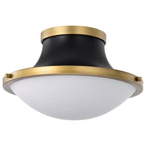 Lafayette 14 in. 1-Light Matte Black Traditional Flush Mount with White Opal Glass Shade and No Bulbs Included