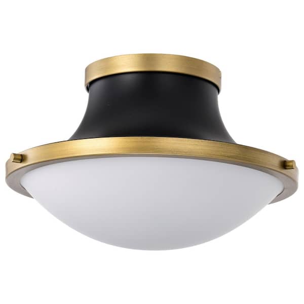 SATCO Lafayette 14 in. 1-Light Matte Black Traditional Flush Mount with White Opal Glass Shade and No Bulbs Included
