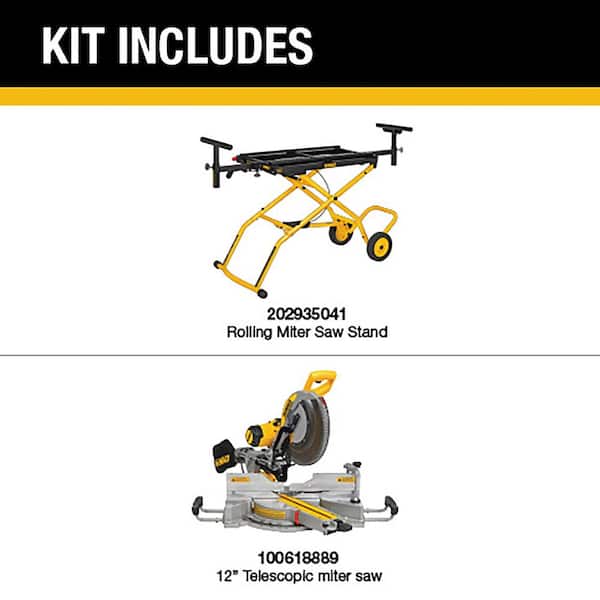 15 Amp Corded 12 in. Double Bevel Sliding Compound Miter Saw with 32-1/2 in. x 60 in. Rolling Miter Saw Stand