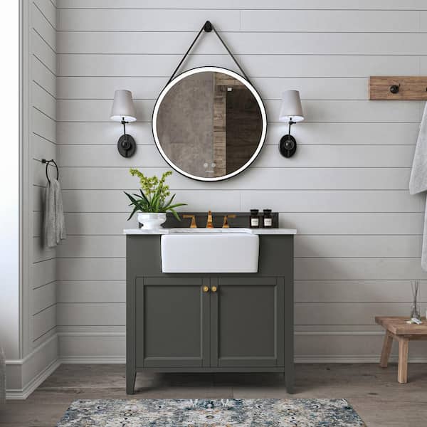 Ancerre Designs Adeline 36 in. W x 20.1 in. D Bath Vanity in Sapphire Gray with Marble Vanity Top in Carrara White with White Basin