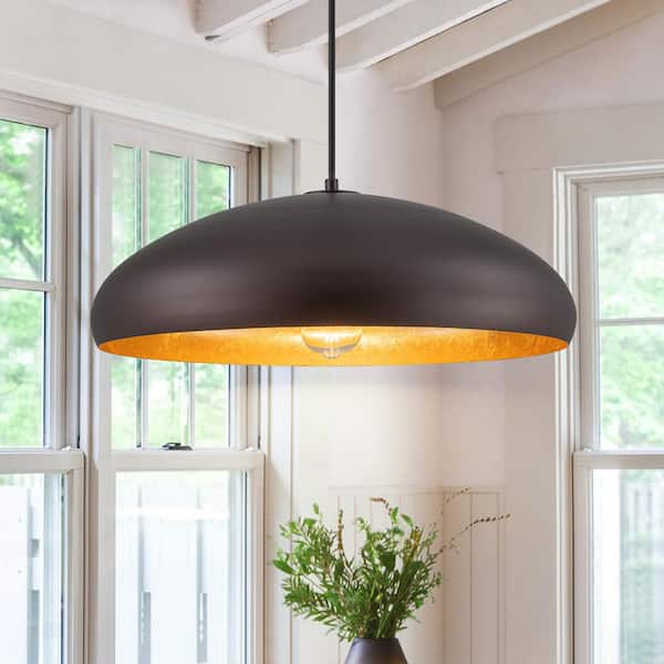 Detroit 19.69 in. 1-Light Oil Rubbed Bronze Kitchen Island Pendant Light with Large Dome Shade