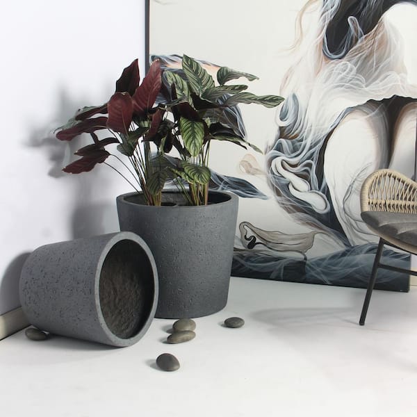 Indoor or Outdoor Gray Varying Sized Round Fiber Clay Planters (Set of 3)