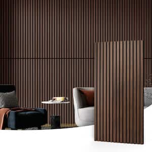 Dark Walnut 0.83 in. x 2 ft. x 4 ft. Slat MDF Acoustic Decorative Wall Paneling, 3D Sound Absorbing Panel(31sq.ft./Case)