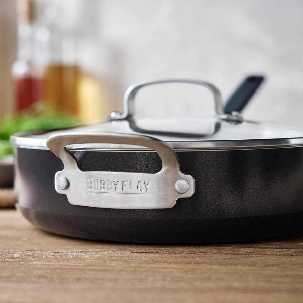 Professional Grade Black Aluminum Nonstick Sauté Pan with Lid, 4.5QT
