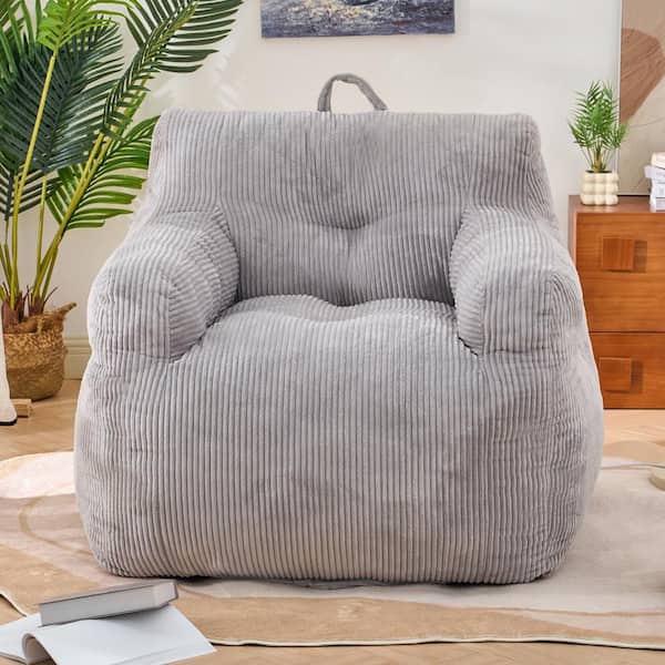 YOFE Gray Corduroy Polyester Living Room Bean Bag Chair Lazy Chair Single Sofa with High-Density Memory Foam and Armrest