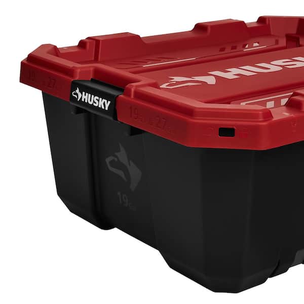 Husky 19 Gal. Pro Grip Storage Tote in Black with Red Lid 999-19G-HUSKY -  The Home Depot