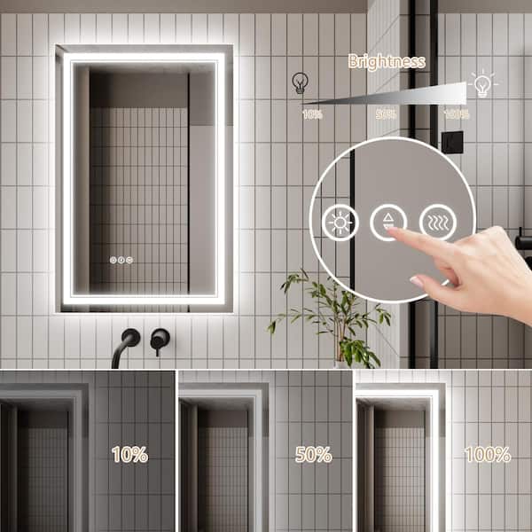 24 in. W x 36 in. H Rectangular Frameless LED Light Dimmable Anti-Fog Wall Bathroom Vanity Mirror