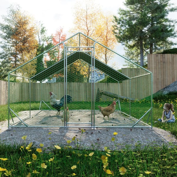 Siavonce 156 in. W x 76 in. H Large Metal Chicken Coop, Walk-in