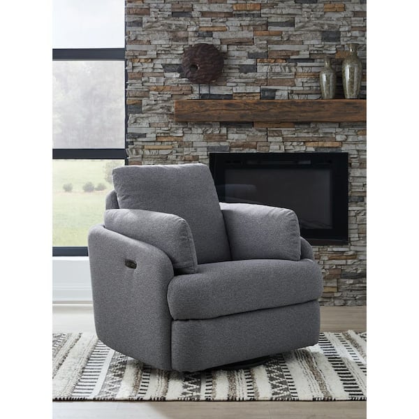 Alainmont Next-Gen Nuvella Gray Polyester Swivel Power Recliner with Storage