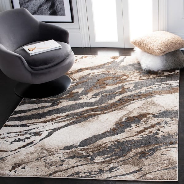 Pacific 5 ft. x 8 ft. Dark Gray/Beige Monochrome Marble Area Rug