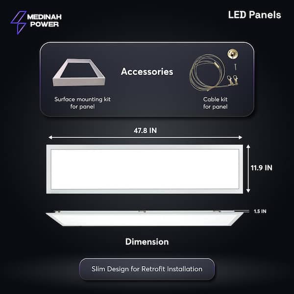 MEDINAH POWER 1x4 LED Back-Lit Panel, Adjustable Watt and CCT with 12V Aux and Usmart Cover (4-Pack)